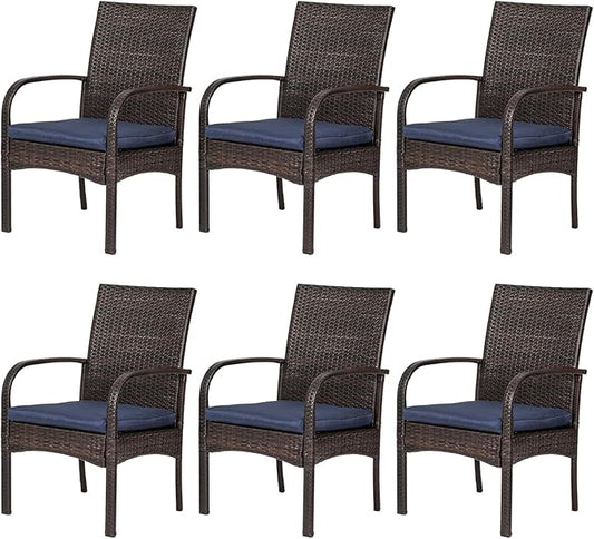 Outdoor Wicker Rattan Chairs Patio Furniture Sets with Cushions, 350lbs Capacity, All-Weather Rattan Sofa Set for Garden, Porch, Backyard, 6PCS, Brown