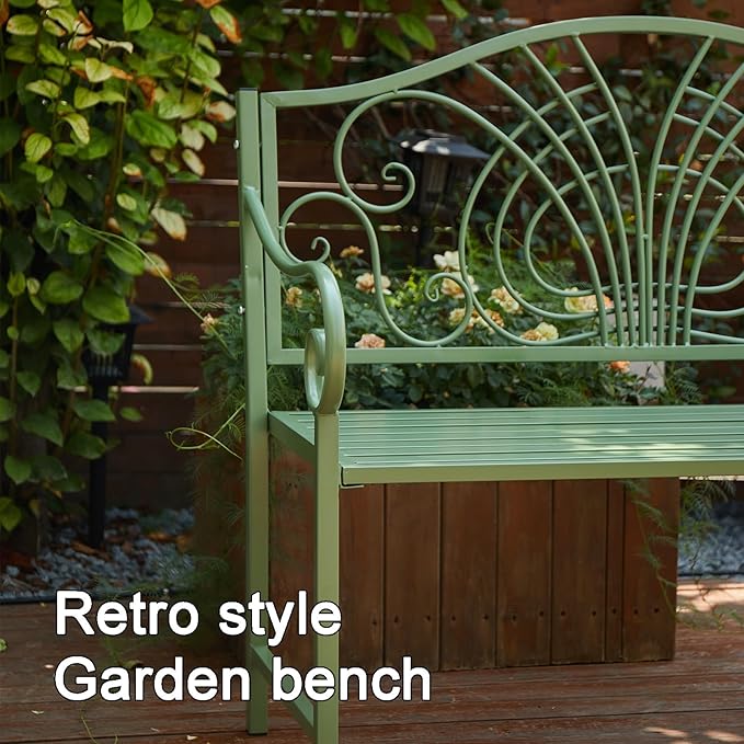 Bench Outdoor Patio Bench Garden Metal Bench with Backrest and Armrests Porch Bench for Yard Porch Balcony Poolside
