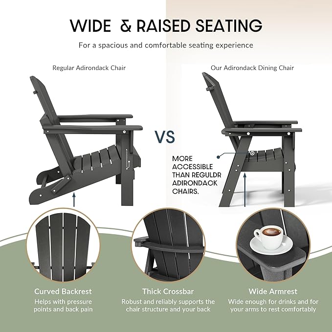 WestinTrends Malibu Outdoor Patio HDPE Plastic Adirondack Dining Chair Gray