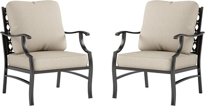 Metal Patio Chairs Set of 2 with 5.75" Extra Thick Cushion, 2 Pieces High Back Outdoor Patio Chairs All Weather Outdoor Furniture Seating for Deck Backyard Balcony Front Porch, Beige