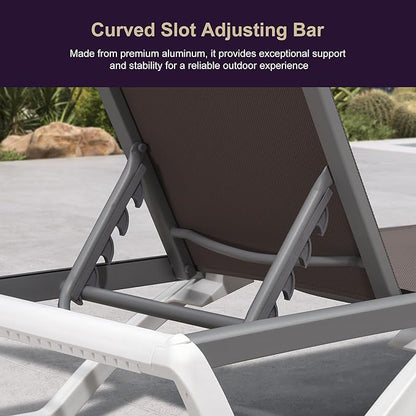 PURPLE LEAF Patio Chaise Lounge Chair Set Outside Aluminum Plastic Stackable Tanning Chairs with Side Table for Pool Sunbathing Beach Deck Outdoor Lounger, Taupe