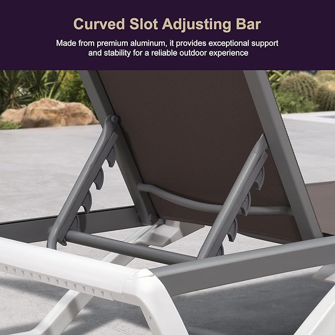 PURPLE LEAF Patio Chaise Lounge Chair Set of 3 Outside Aluminum Plastic Stackable Tanning Chairs for Pool Sunbathing Beach Deck Outdoor Lounger, Taupe