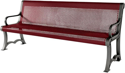 COATEDOUTDOORFURNITURE Coated Outdoor Furniture Heavy-Duty Outdoor Bench Thermoplastic Coated, Punched Steel, Commercial-Grade Garden Bench, Made in America (Portable with Back, 6 Ft, Burgundy)