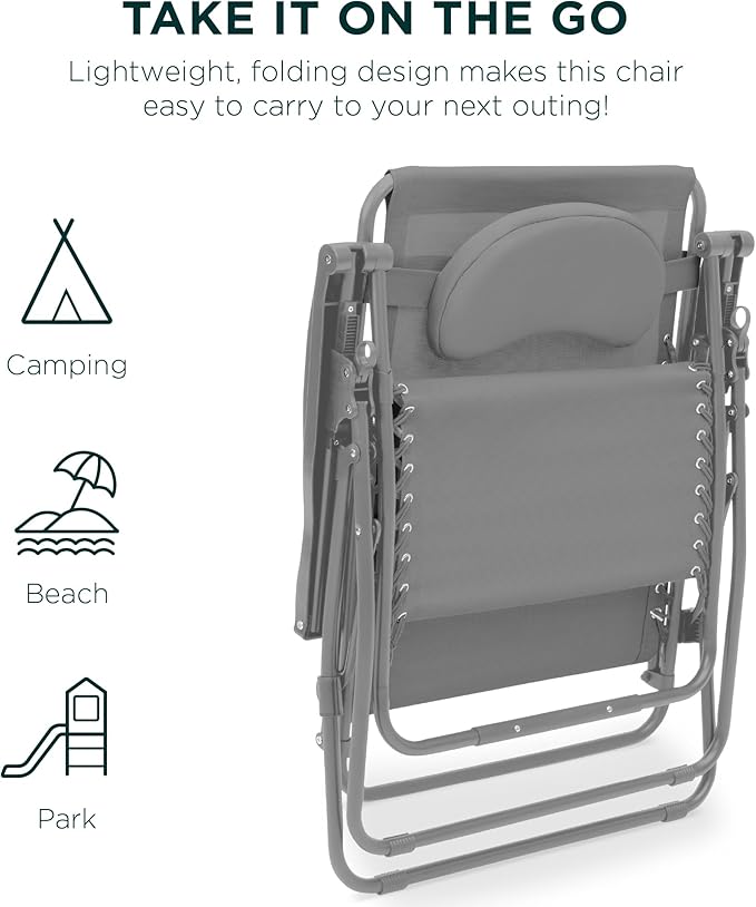 Best Choice Products Oversized Zero Gravity Chair, Folding Outdoor Patio Lounge Recliner w/Cup Holder Accessory Tray - Photo 7