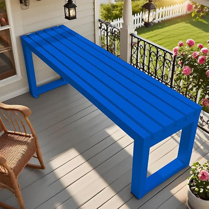 2-Person Garden Bench Seat Outdoor Benches Metal Park Bench Patio Seat 3.3ft 3.9ft 4.9ft 5.9ft Weather Resistance Backless Front Porch Chair Easy Installation(Blue,3.93ft)