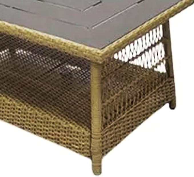 Four Seasons Courtyard Positano 40" x 26" Rectangular All-Weather Outdoor Open Weave Wicker Coffee Table with Decorative Top and Bottom Shelf, Brown