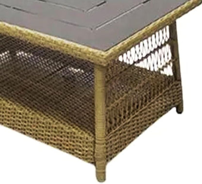 Four Seasons Courtyard Positano 40" x 26" Rectangular All-Weather Outdoor Open Weave Wicker Coffee Table with Decorative Top and Bottom Shelf, Brown