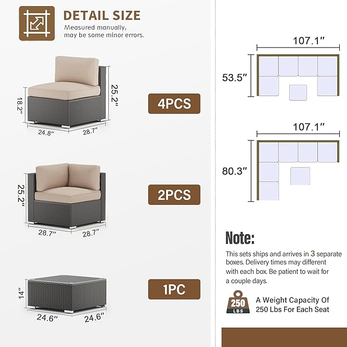 SUNCROWN 7-Piece Outdoor Sectional Sofa Couch - PE Rattan Wicker Modular Patio Furniture Conversation Set with Washable - Photo 9