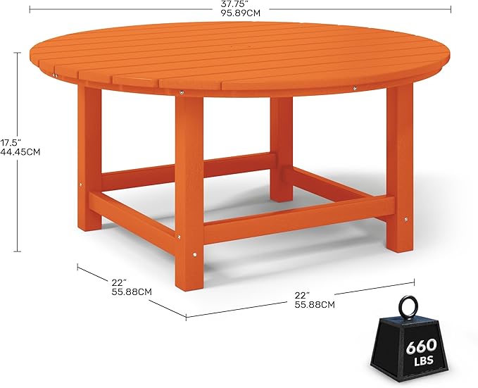 Costaelm Patio Conversation Table, Tatio Accent HDPE Outdoor Weather Resistant, Round Outdoor Porch Balcony Patio Drink Table for Outside, Pool, Backyard, Orange