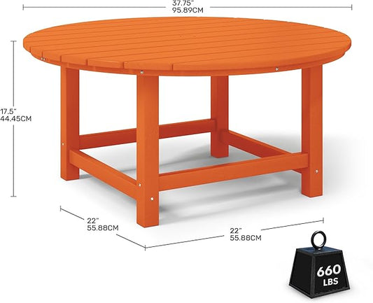 Costaelm Patio Conversation Table, Tatio Accent HDPE Outdoor Weather Resistant, Round Outdoor Porch Balcony Patio Drink Table for Outside, Pool, Backyard, Orange
