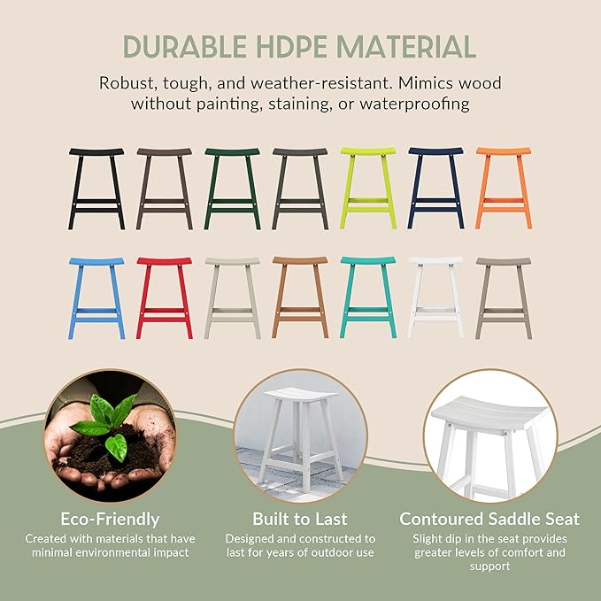 WestinTrends Malibu 24 Inch Outdoor White Bar Stools, All Weather Resistant Poly Lumber Adirondack Counter Height Stools, White