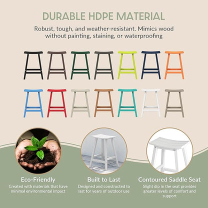 WestinTrends Malibu 24 Inch Outdoor White Bar Stools, All Weather Resistant Poly Lumber Adirondack Counter Height Stools, White