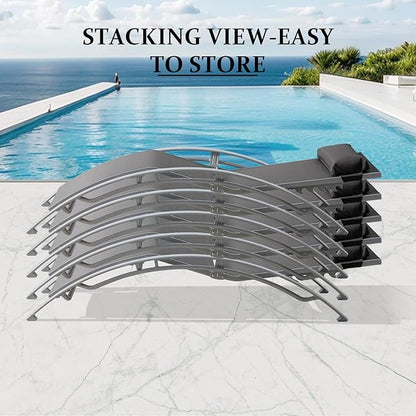 Domi Pool Lounge Chairs Set of 3, Adjustable Aluminum Outdoor Chaise Lounge Chairs with Metal Side Table, All Weather for Deck Lawn Poolside Backyard -Dark Grey Textilene