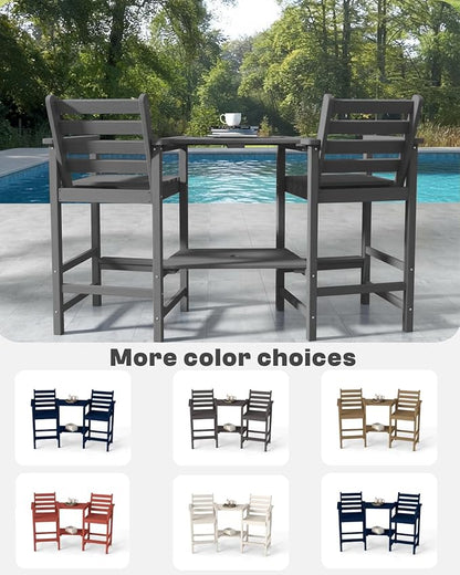 Tall Adirondack Chairs Set of 2, Bar Height HDPE Outdoor Chairs with Connecting Tray & Umbrella Hole, Balcony Patio Adirondack Chairs for Deck, Garden, Lawn (Gray)