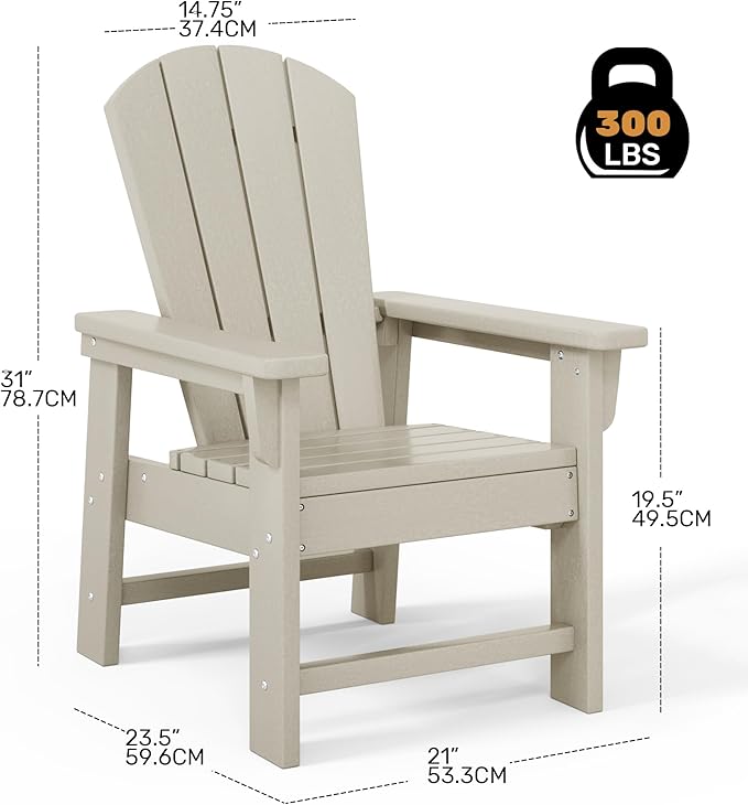 Costaelm Kids Adirondack Chair Set of 4, Plastic Outdoor Kids Chair Toddler Patio Furniture and Outdoor Children Picnic Activity Lawn Chair for Garden, Patio, Backyard & Beach, Sand