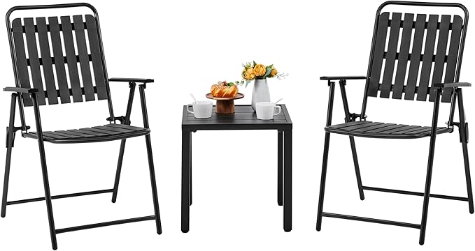 Yaheetech Folding Patio Chair Set of 2, Outdoor Dining Chair with Armrests, Plastic Patio Chair for Porch, Deck, Garden, Backyard, No Assembly Black