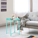 VECELO Side/End Table, Folding Round Metal Anti-Rust and Waterproof Outdoor or Indoor Tray for Living Room Bedroom - Photo 4
