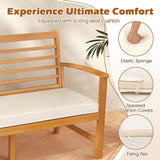 RELAX4LIFE 64’’ Outdoor Bench Acacia Wood - 3-Seat Patio Bench w/Slatted Backrest, Armrests & Seat Cushion - Photo 6
