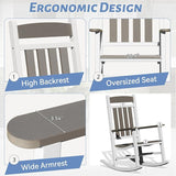 Outdoor Patio Rocking Chairs Set of 3, 2 Chairs Made of Metal & WPC + 1 All Metal Table - Photo 5