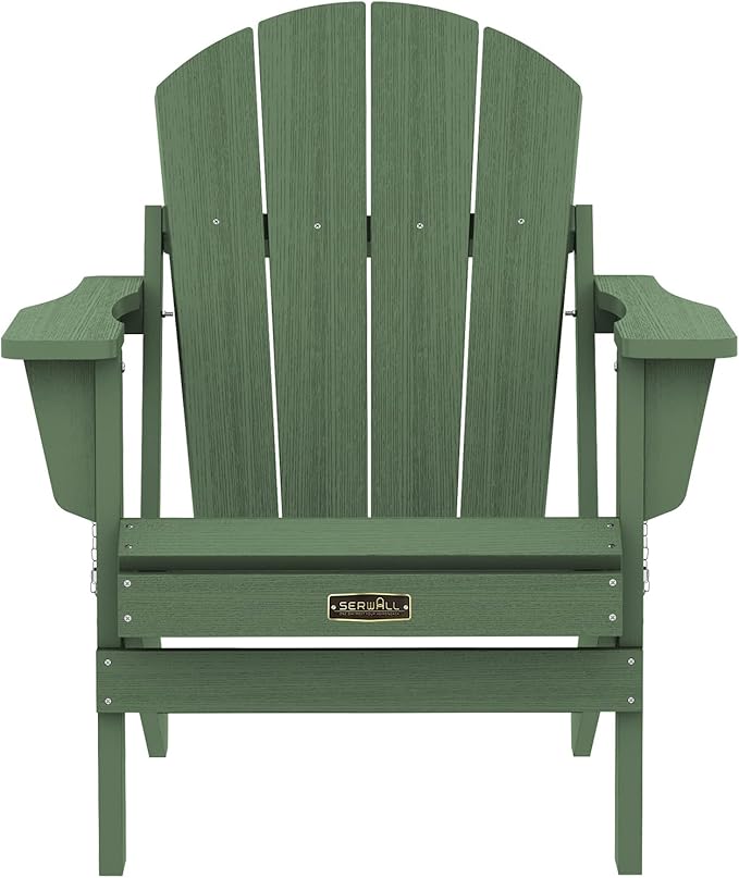 SERWALL Folding Adirondack Chair Set of 8, Weather Resistant Patio Chair with Cup Holder for Patio Garden Outdoors Fire Pit- Army