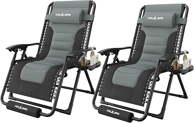 Amopatio Oversized Zero Gravity Chair XL Folding Outdoor Lounge Reclining Patio Chair with Tray/Footrest/Headrest for Camping Sunbathing Relaxing Reading，Support 500LBS