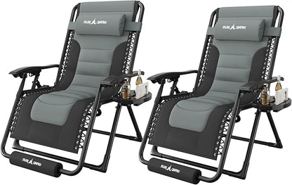 Amopatio Oversized Zero Gravity Chair XL Folding Outdoor Lounge Reclining Patio Chair with Tray/Footrest/Headrest for Camping Sunbathing Relaxing Reading，Support 500LBS