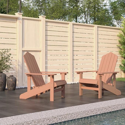 Two-Pack Brown HDPE Standard Durable Adirondack Chairs for Outdoor Patio Garden with Classic Design and Wide Armrests, UV-Resistant and Low Maintenance Furniture Set