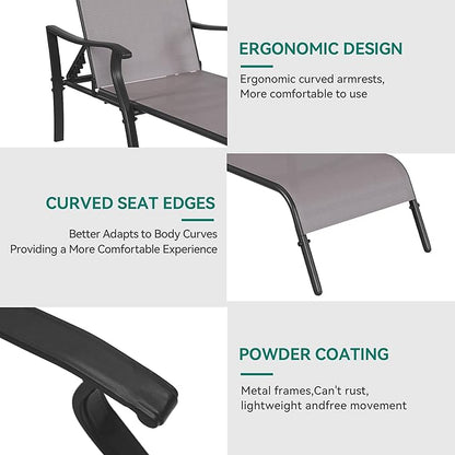 YITAHOME Outdoor Chaise Lounge Chair Set of 3,Patio Lounge Chair with Side Table and 5 Adjustable Positions, Textile Pool Chaise Lounger for Outdoor, Patio, Beach, Yard (Brown)
