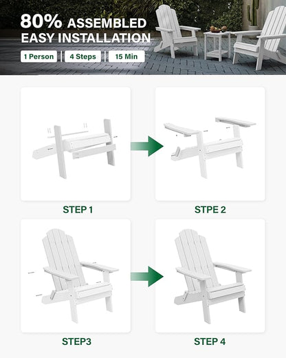 MXIMU Folding Adirondack Chair for Outdoor: Easy to Assemble and Comfortable Adirondack Chairs Set of 2 - All Weather Composite Plastic Chair for Outside Fire Pit Patio Lawn Garden Backyard Use(White)