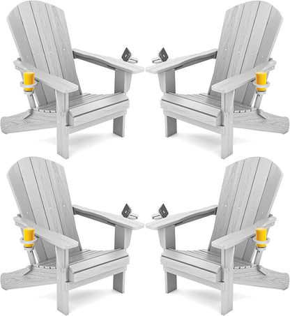 SERWALL Adirondack Chair with Cup Holders - Composite Adirondack Chairs Set of 4 HDPE Outdoor Chairs All Weather Use- Silver Gray