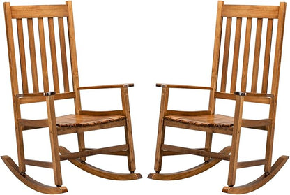 Square Wooden Rocking Chair Classic Comfort Durable Solid Wood Frame Easy Assembly Relaxing Morning Coffee & Conversations for Indoor Outdoor Front Porch Backyard Lawn Garden Original Color