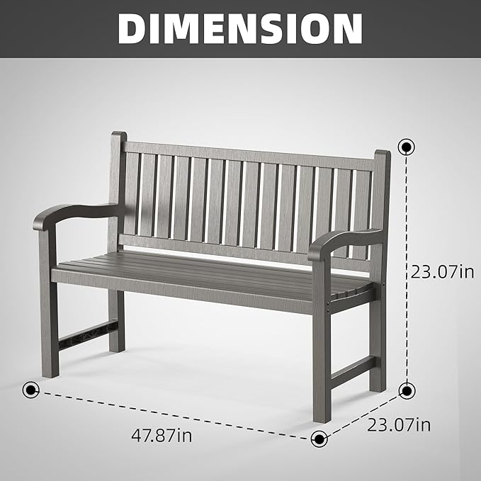 Garden Bench – Resin Classic Outdoor Bench, All-Weather Front Porch Bench for Patio, Yard & Garden