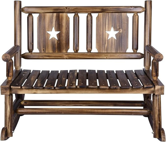 XCSOURCE Outdoor Rocking Bench, Wooden Double Outdoor Patio Rocker Chair for 2 Persons, Rustic Log Porch Bench for Farmhouse Decoration (Brown)