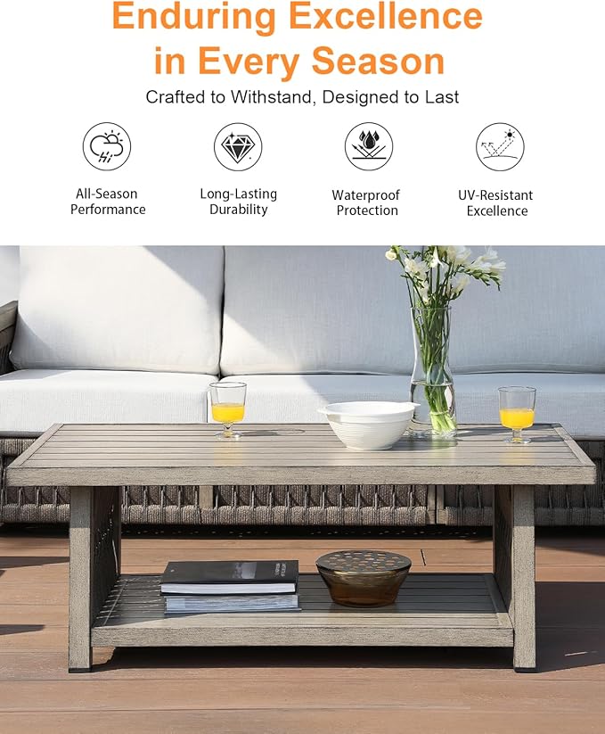 Outdoor Coffee Table, Never Rusts Aluminum Rope Weave Patio Coffee Table - Photo 4