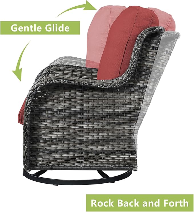 Rilyson Wicker Patio Furniture Set - 7 Piece Rattan Outdoor Sectional Conversation Sets with 2 Rocking Swivel Chairs - Photo 5