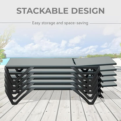 Outdoor Lounge Chairs Set of 2, Aluminum Pool Lounge Chairs with 5 Adjustable Backrest and Side Table, Full Flat Patio Lounge Chair for Sunbathing & Tanning, Poolside, Patio, Beach -Grey