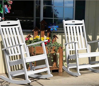 FUNBERRY Outdoor Rocking Chairs Set of 2, HDPE All Weather Poly Lumber Rocker, High Back Patio Rockers Easy Assembly