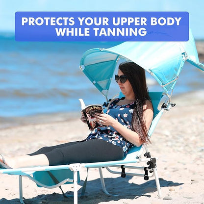 Oversized Extra Wide Tanning Chair with Sun Canopy Face Hole Padded Adjustable Washable, Heavy Duty Layout Folding Lounge Chair for Outside Beach Reading Sunbathing, UPF 50+, XL, Plus Size, 330 LBS