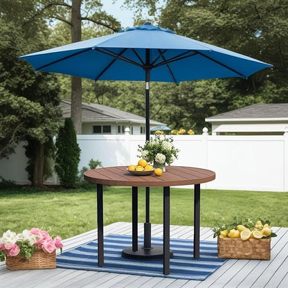 All-Weather 42" Round Outdoor Patio Table for 4, Metal Walnut Dining Table with Adjustable Umbrella Hole, Garden, Backyard & Deck Bistro Table