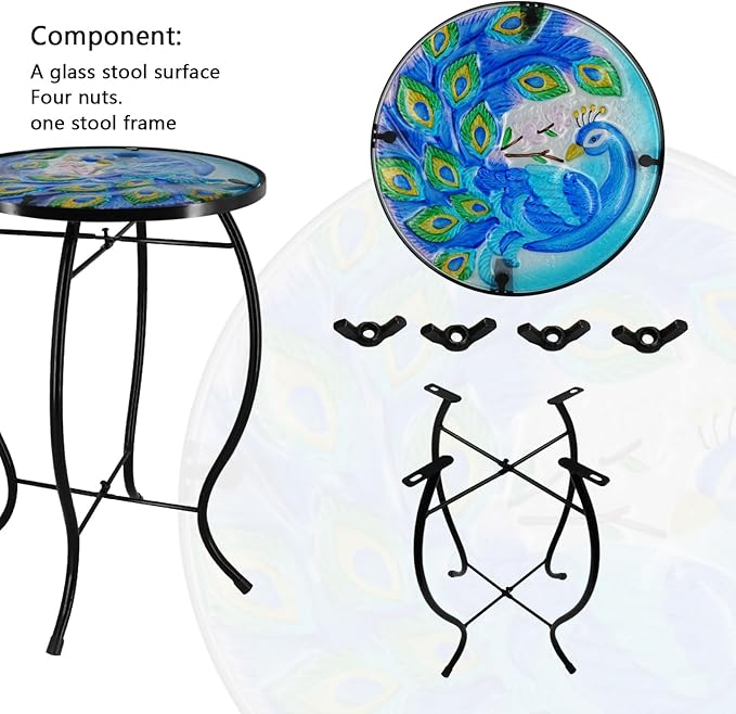 Side Table Outdoor Round End Table Metal Patio Table Glass Coffee Tea Table Nightstand for Living Room Bedroom Indoor Outdoor Use