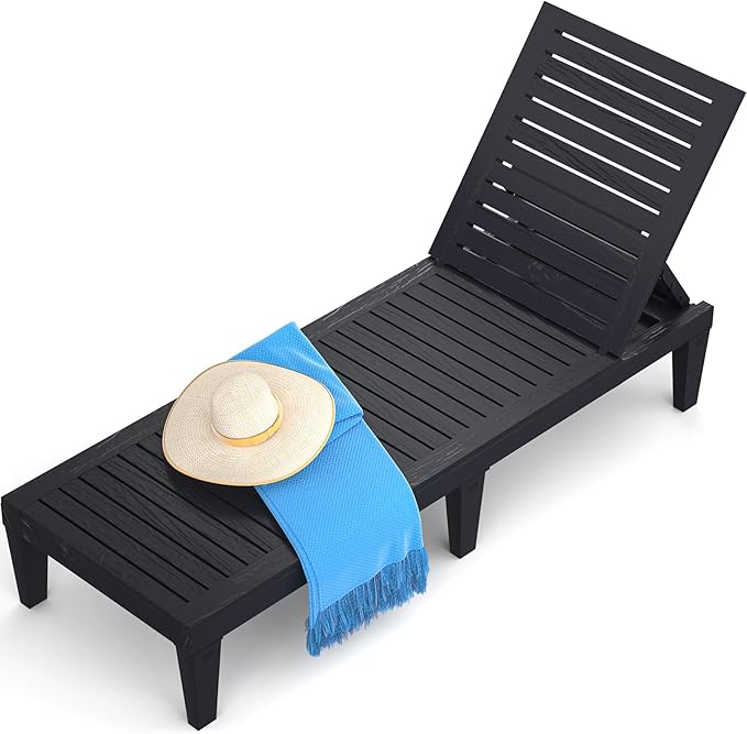 Chaise Lounge Chair Outdoor for Patio, Weather-Resistant Tanning Chair Recliner with Adjustable Backrest, Sun Lounger for Outside Deck, Pool, Poolside, Beach, Porch, Sunbathing, Black