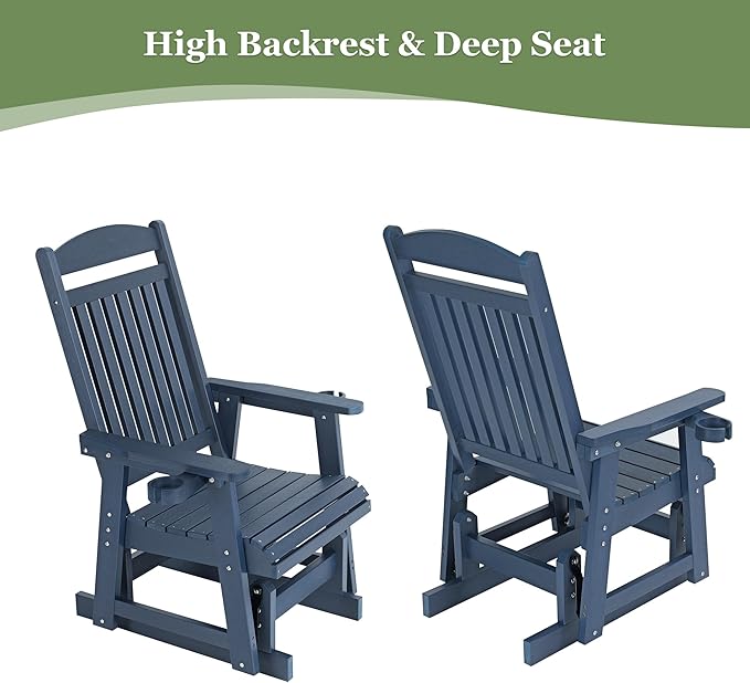 Poly Lumber Patio Glider for One Person, with Cup Holders, High Backrest and Deep Contoured Seat, HIPS Material - Photo 6