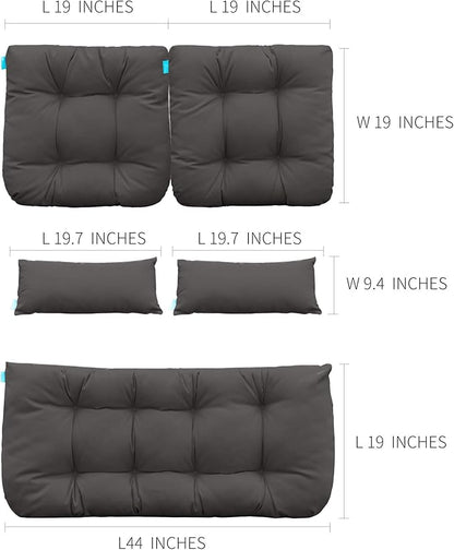 QILLOWAY Outdoor Patio Wicker Seat Cushions Group Loveseat/Two U-Shape/Two Lumbar Pillows for Patio Furniture,Wicker Loveseat,Bench,Porch,All Weather, Settee of 5 (Dark Grey)