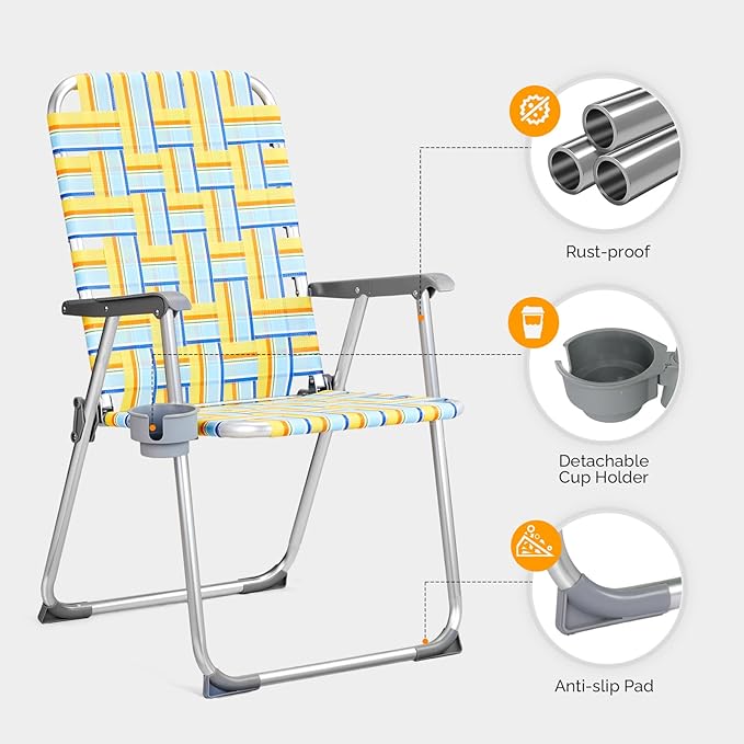 VINGLI Aluminum Patio Lawn Chairs Folding Set of 2 with Detachable Cup Holder - Photo 4