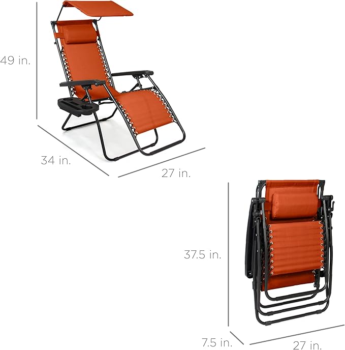 Best Choice Products Folding Zero Gravity Outdoor Recliner Patio Lounge Chair w/Adjustable Canopy Shade, Headrest - Photo 3
