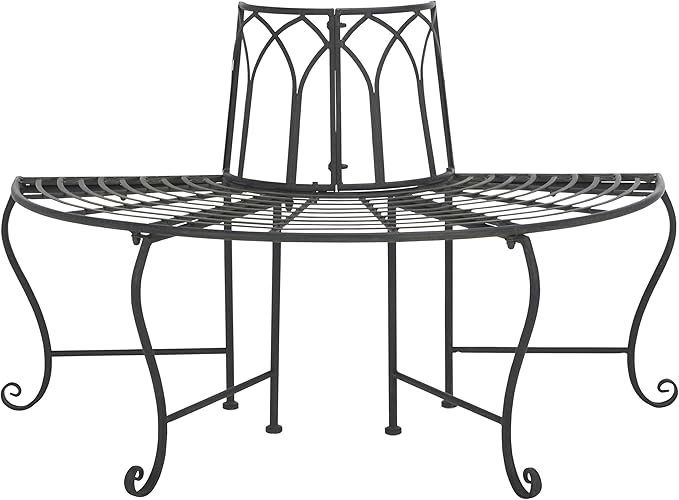 SAFAVIEH Outdoor Collection Abia Victorian Antique Black Semicircle Tree Bench - Photo 1
