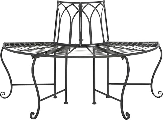 SAFAVIEH Outdoor Collection Abia Victorian Antique Black Semicircle Tree Bench