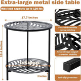 17.7" Two-tiered Metal Round Side Tables Extra-large Black Outside End Table for Patio Round Accent Garden Corner Stand - Photo 2