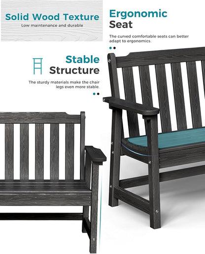 Outdoor Bench, 2-Person HDPE Garden Bench, All Weather Poly Patio Bench for Outdoors, Garden, Backyard, Porch and Park, 660 lbs Weight Capacity, Black