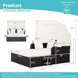 RELAX4LIFE Patio Outdoor Daybed with Canopy, Wicker Sunbed w/Cushions, 4 Pillows & 2 Retractable Side Trays - Photo 3